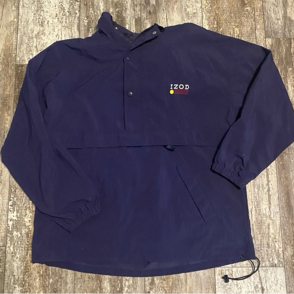 Izod Windbreaker Hooded Half Zip Pullover Navy Nylon Jacket Sz Large B46